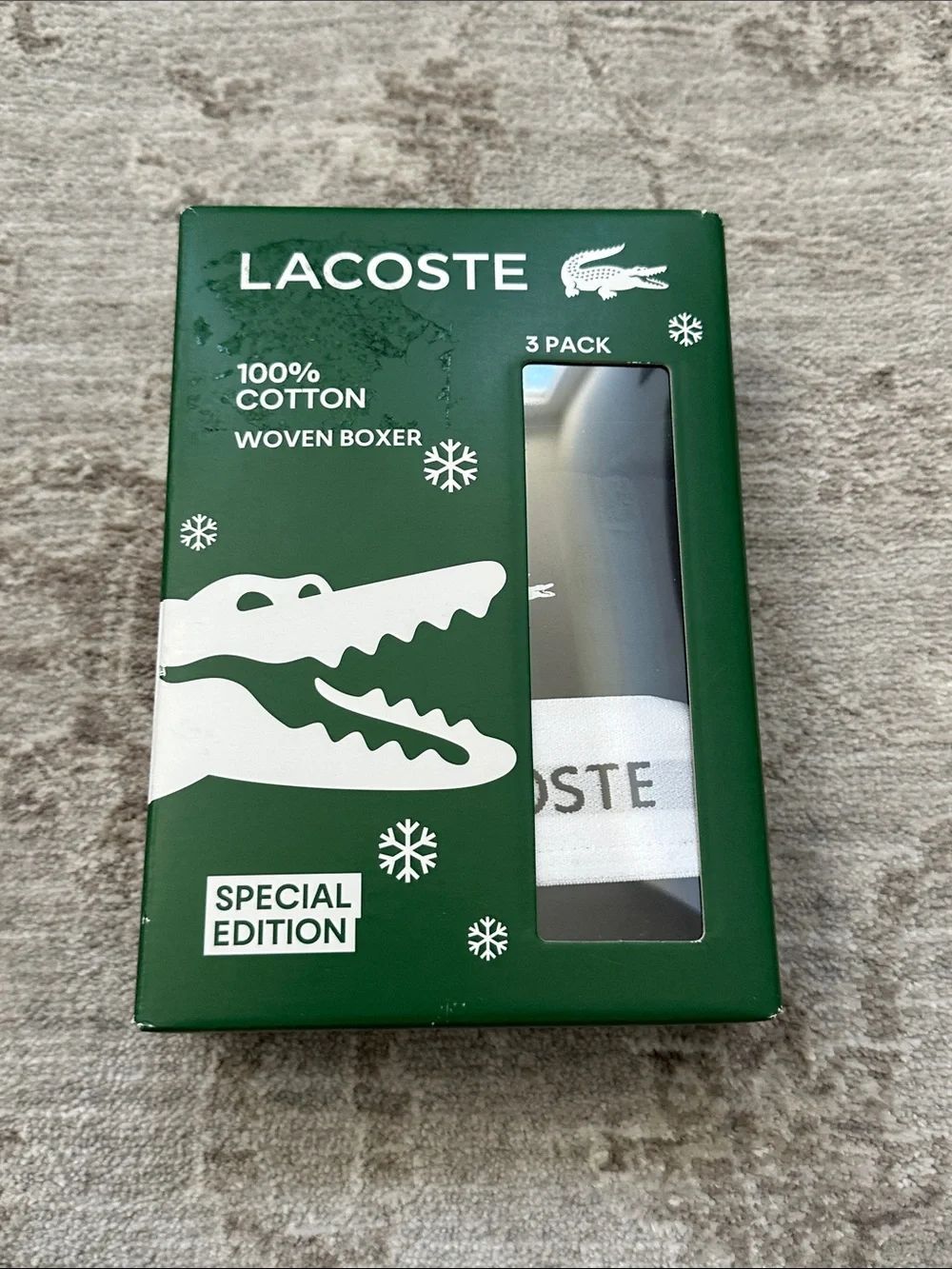 Lacoste Men’s Large 3 pack Special Edition 100% Cotton Woven Boxers. NWT’s.